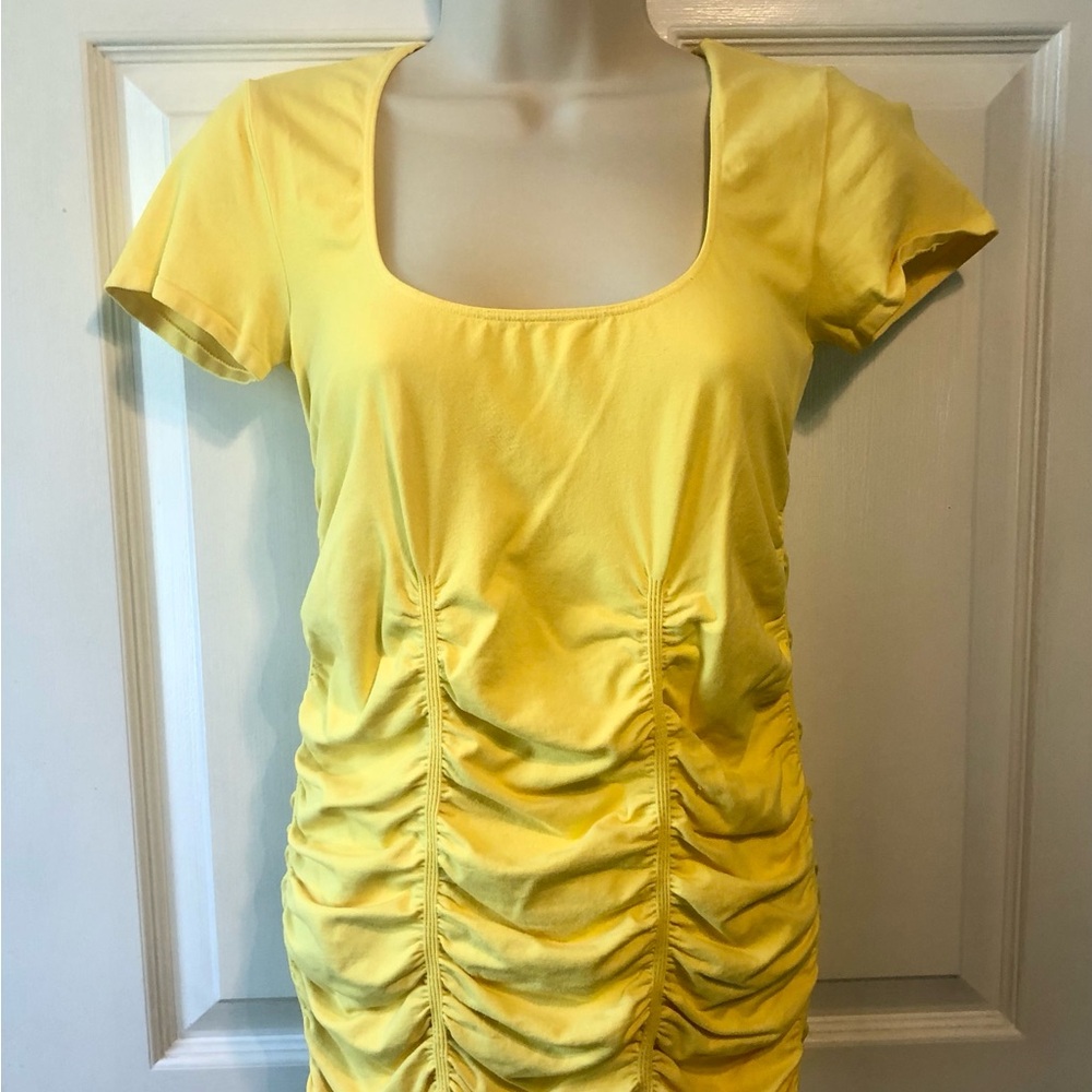 Bright Yellow Top with Ruching by Last Tango